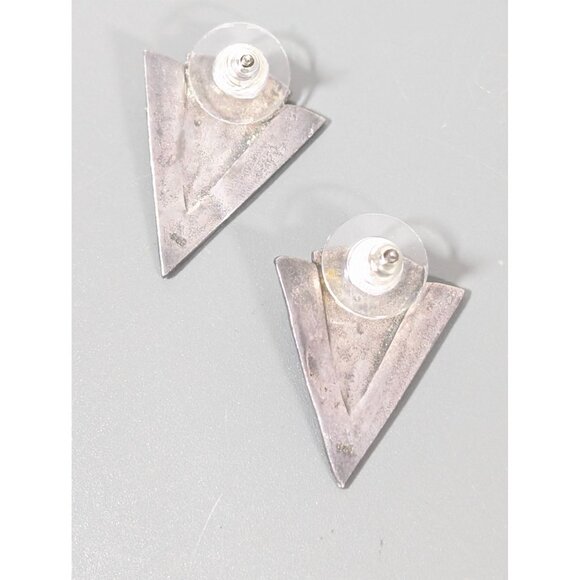 Art Deco Revival 925 Black Marcasite Triangle Drop Earrings Pierced - Picture 5 of 8